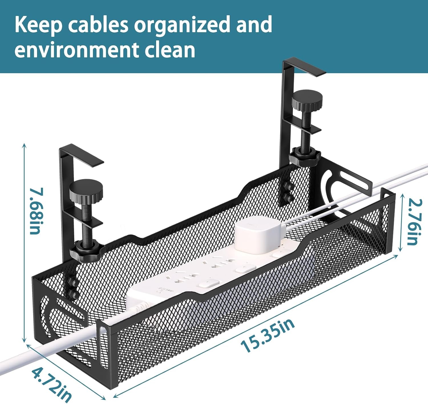 Under Desk Cable Management Tray, No Drill Mesh Cable Tray Cord Organizer