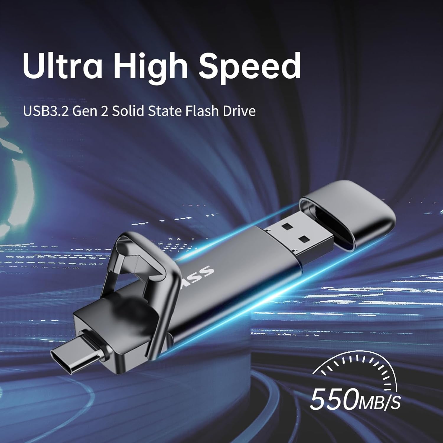 128GB USB C Flash Thumb Drive up to 550Mb/S Dual USB C+A Memory Stick