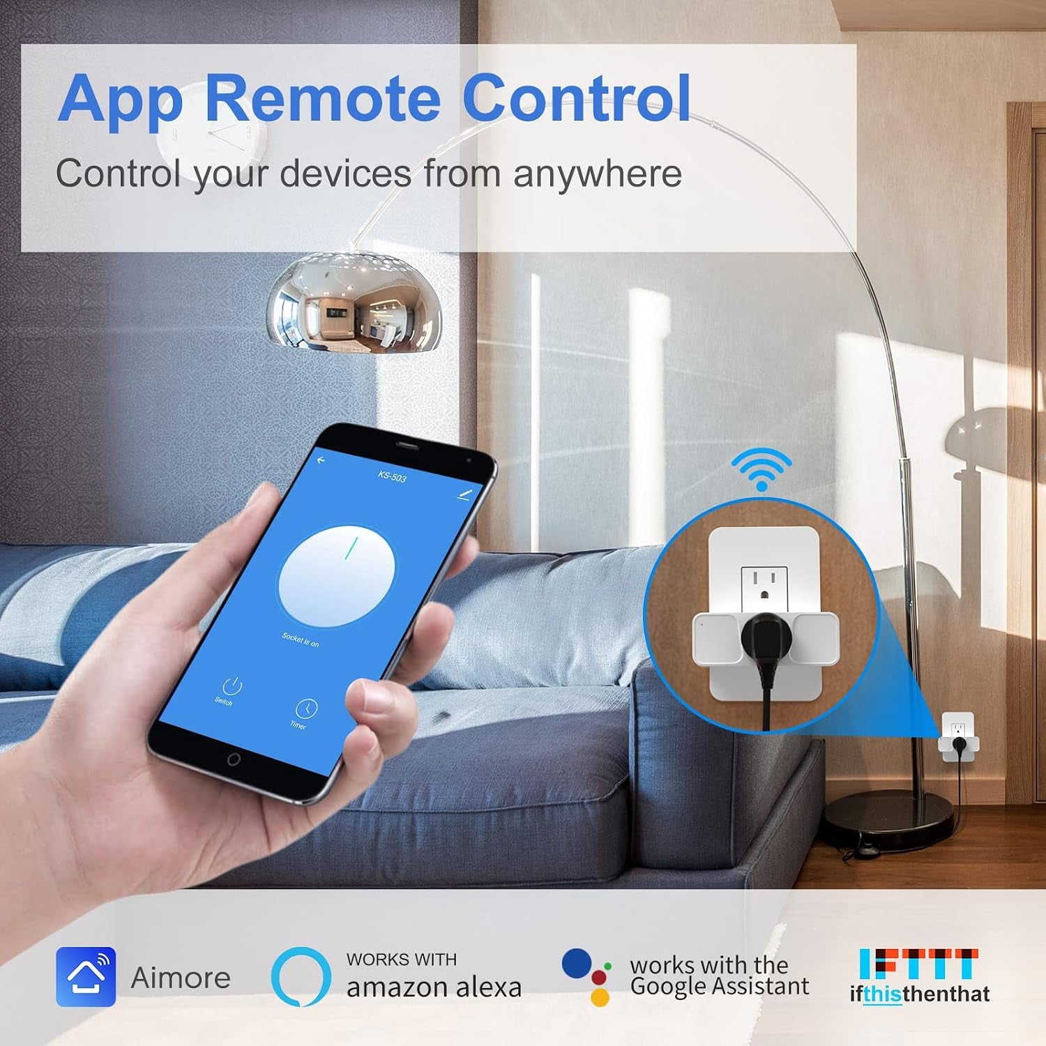 Smart Plug 1 Pack  2.4Ghz Wifi Smart Plug Smart Home Wi-Fi Outlet Compatible with Alexa Google Assistant