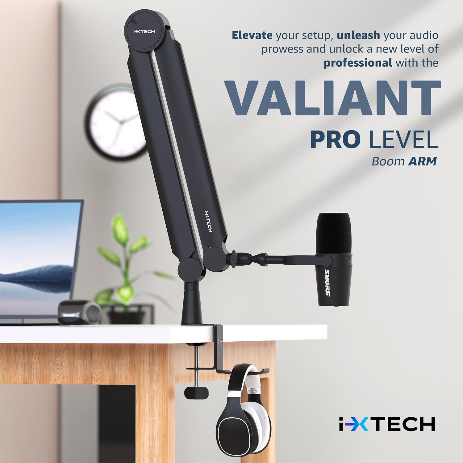 Mic Arm Boom Arm 360° Rotatable Microphone Boom Arm Mic Boom Arm with Desk Mount, Fully Adjustable, for Podcast, Video, Gaming, Radio, Studio Recording, Sturdy and Universal VALIANT Pro