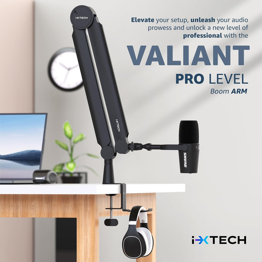 Mic Arm Boom Arm 360° Rotatable Microphone Boom Arm Mic Boom Arm with Desk Mount, Fully Adjustable, for Podcast, Video, Gaming, Radio, Studio Recording, Sturdy and Universal VALIANT Pro
