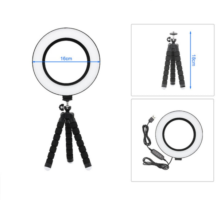 Apple-Compatible 6-Inch LED Ring Light with Octopus Tripod for Desktop Live Photos