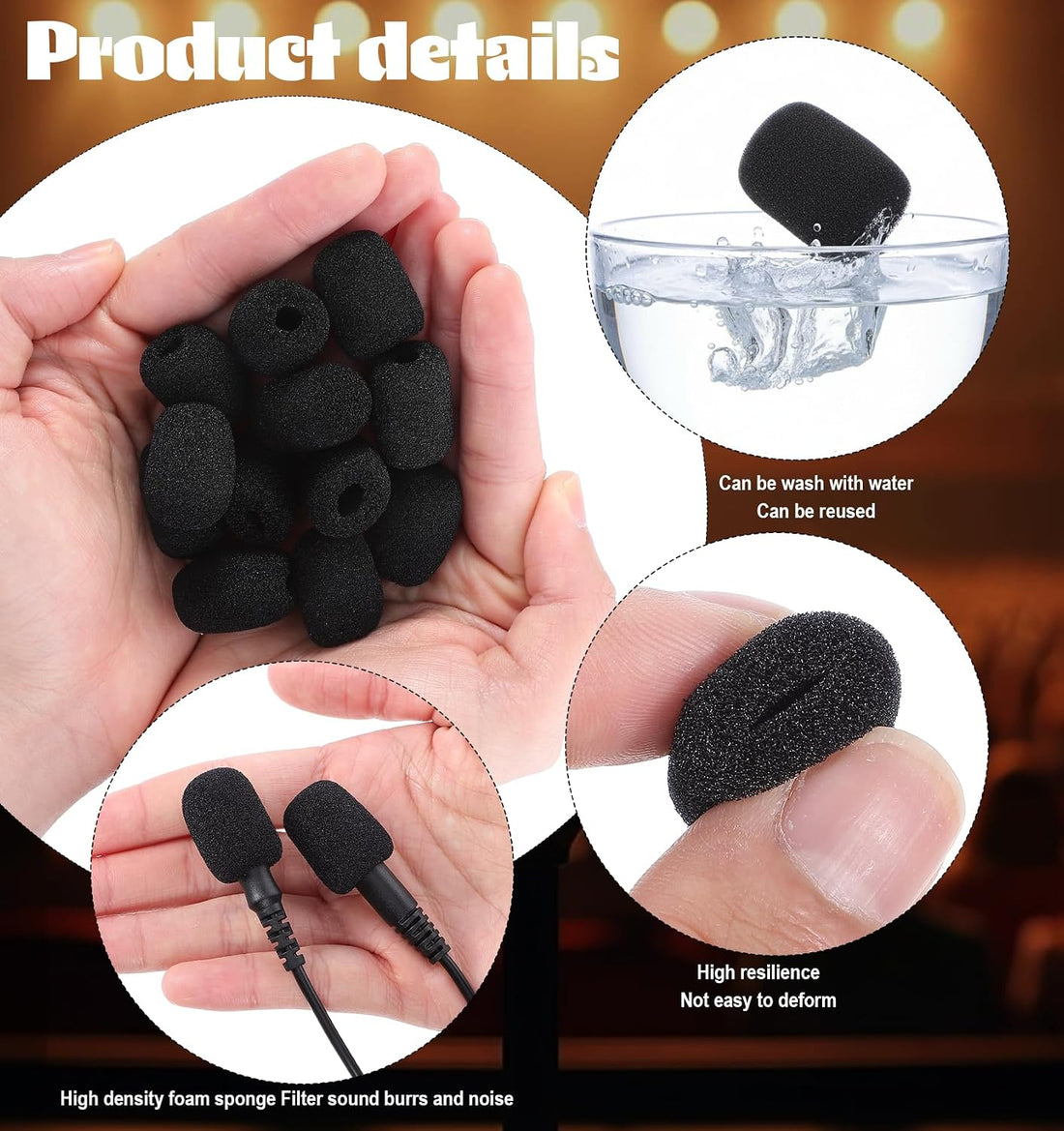 12 Pack Microphone Windscreen, Headset Mic Foam Cover High-Density Sponge Microphones Foams Windscreen Pop Filter Replacement for Headset Microphones (Black)