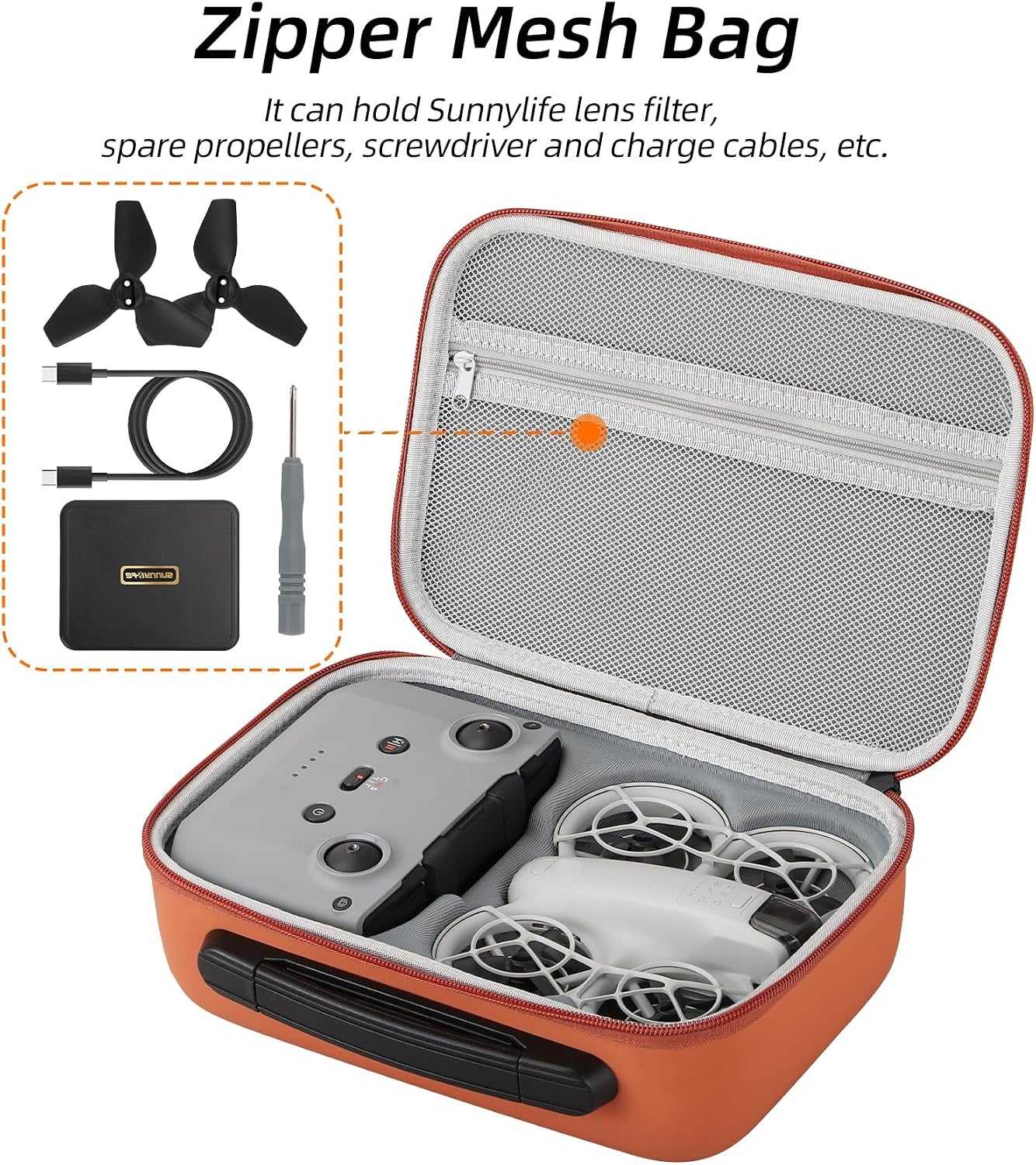 Carrying Case for DJI Neo Fly More Combo Accessories, Portable PU Leather Storage Travel Case for DJI Neo, Compatible with RC-N3 Remote Controller, Three-Battery, Charging Hub (Light Grey)