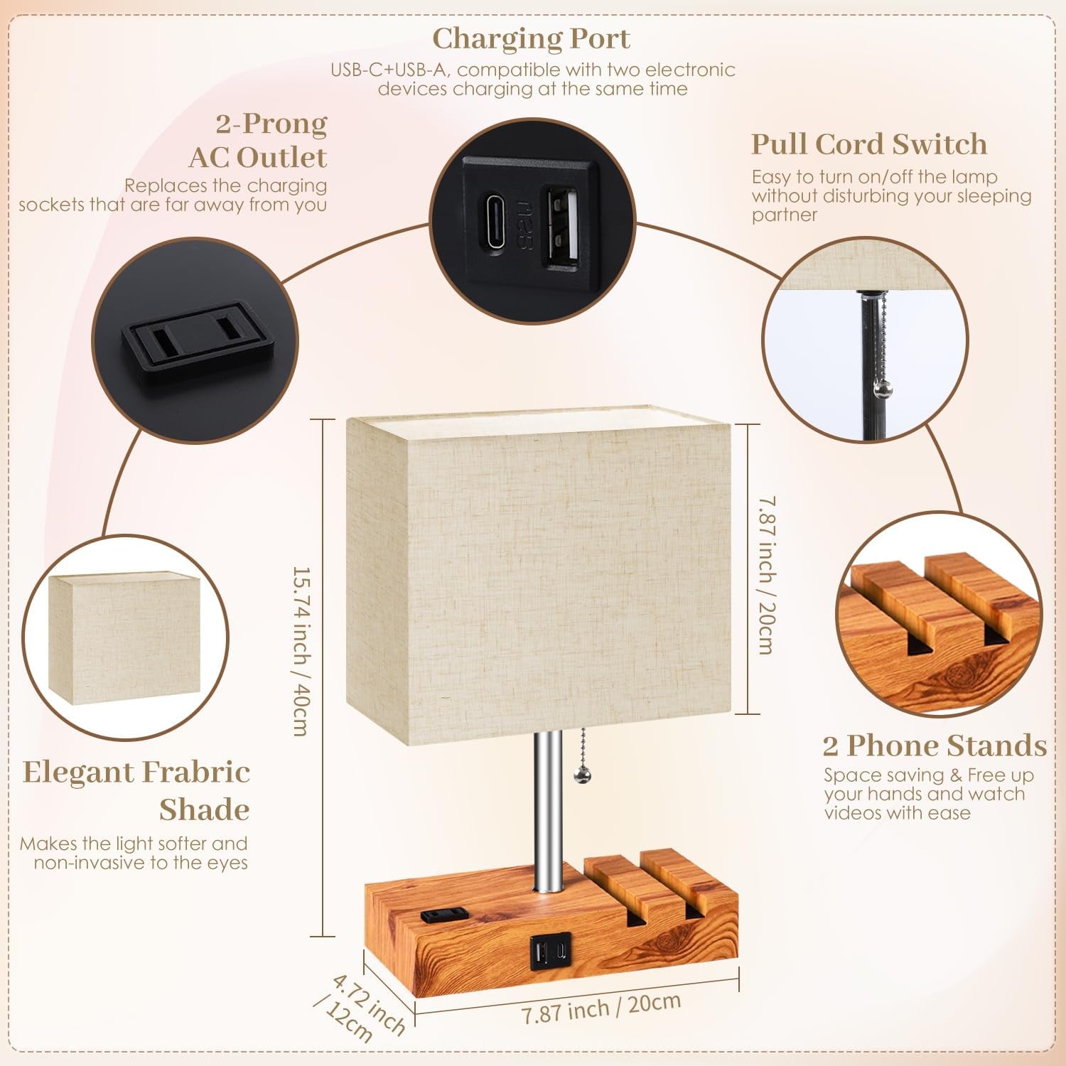 Smart RGB Dimmable Table Lamp Compatible with Alexa&App&Remote Control, Wood Base
