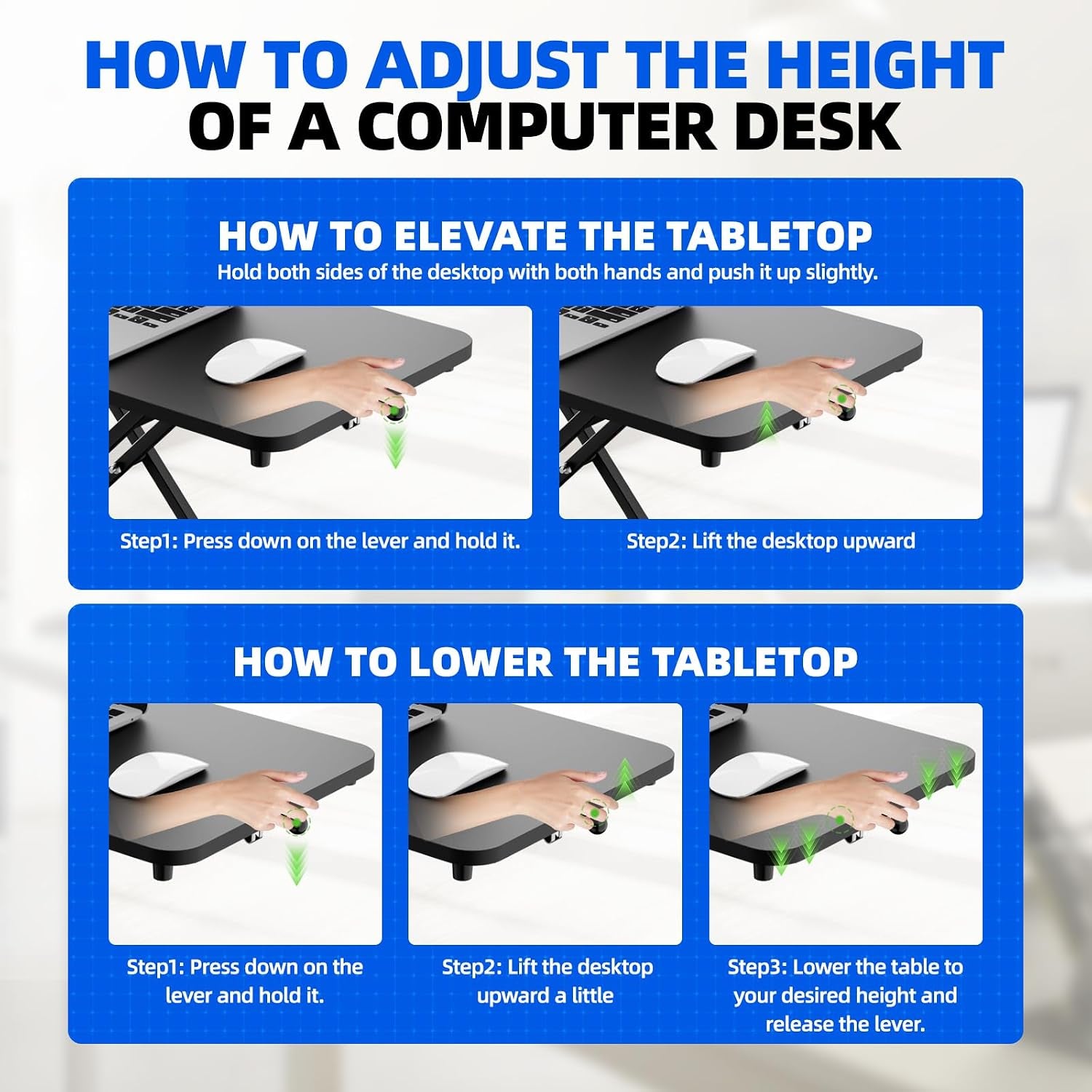 Standing Desk Converter Height Adjustable, Sit to Stand up Desk Riser Computer Workstation Use in Laptop and Single Monitor Ergonomic Desktop Workstation for Home Office - Black