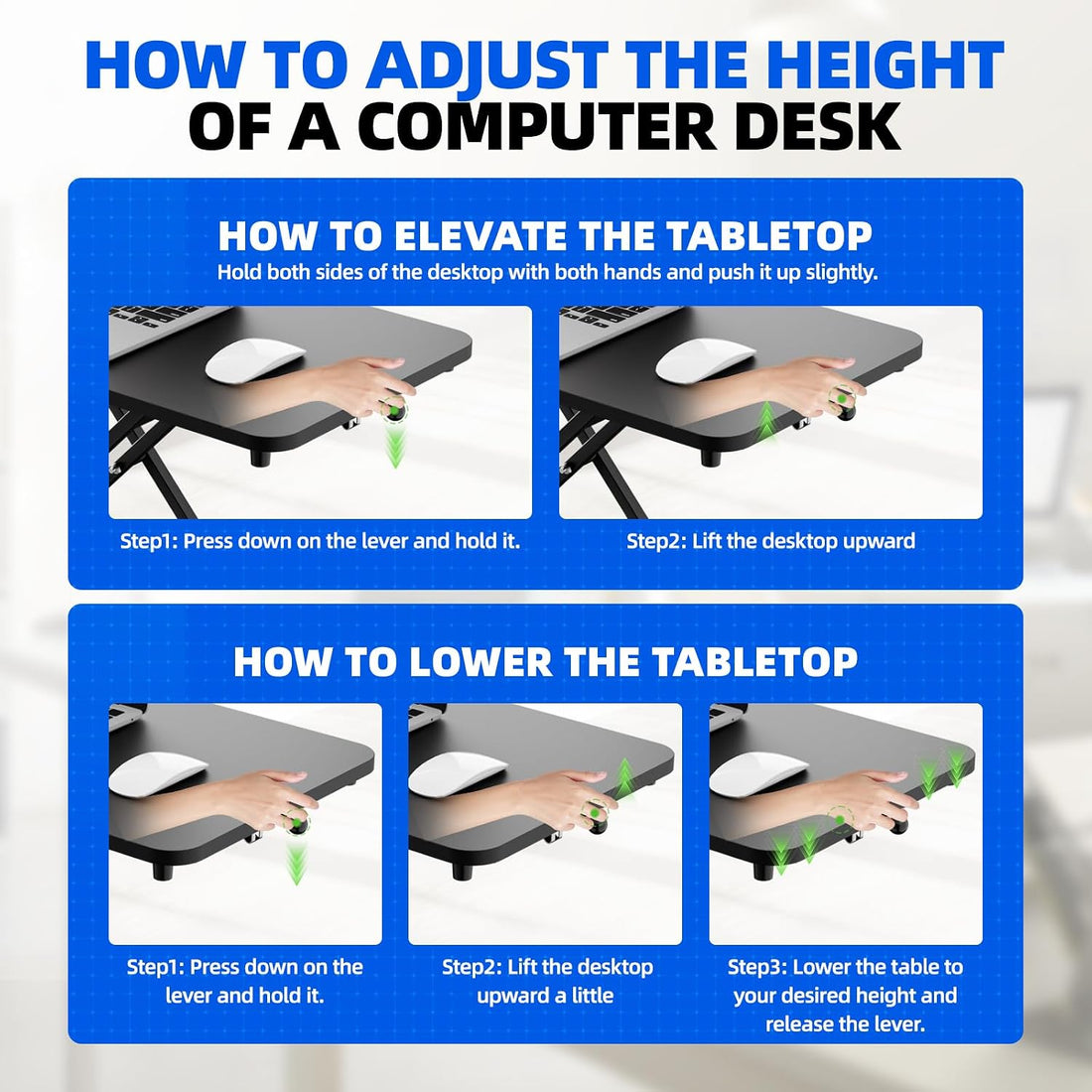 Standing Desk Converter Height Adjustable, Sit to Stand up Desk Riser Computer Workstation Use in Laptop and Single Monitor Ergonomic Desktop Workstation for Home Office - Black