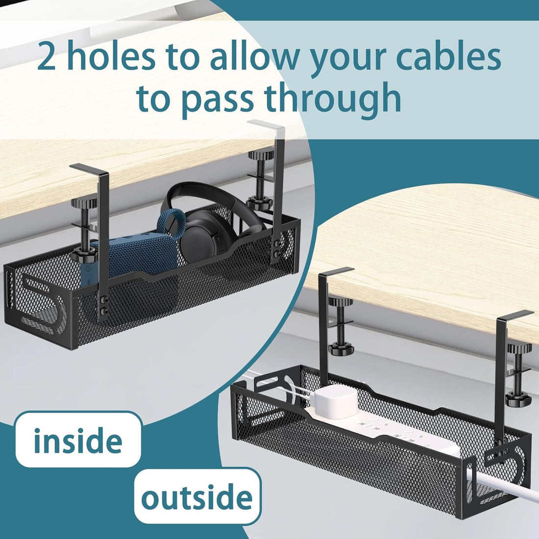 Under Desk Cable Management Tray, No Drill Mesh Cable Tray Cord Organizer