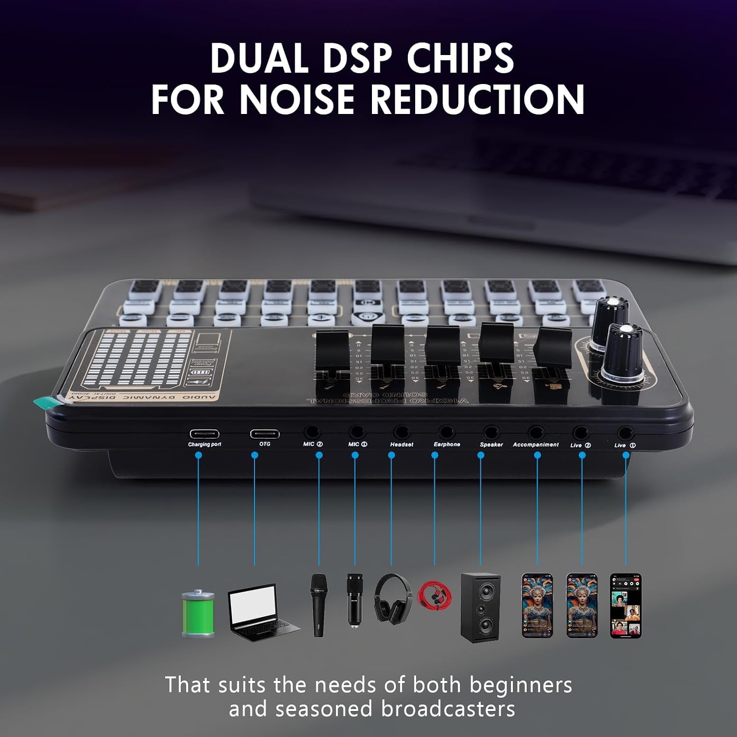 Podcast Equipment Bundle, V10XPRO Audio Mixer with Voice Changer