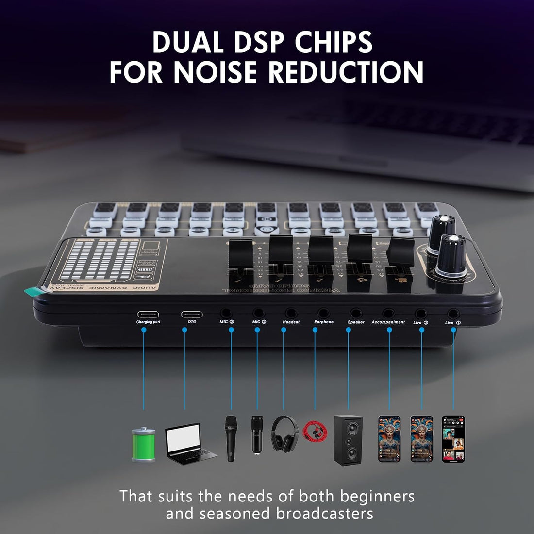 Podcast Equipment Bundle, V10XPRO Audio Mixer with Voice Changer