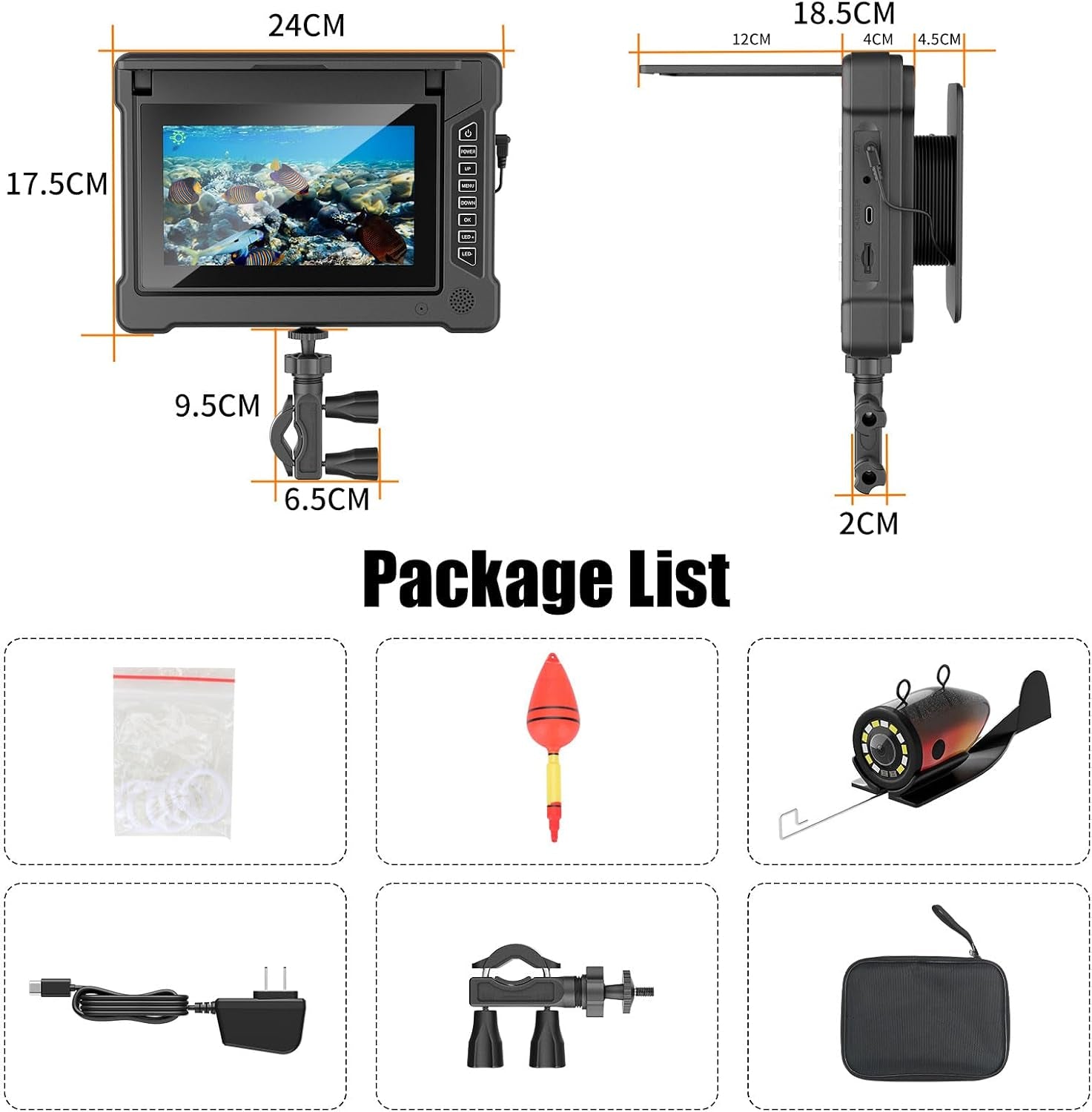Underwater Fishing Camera 100Ft, 7'' IPS 1200TVL HD Ice Fishing Camera Underwater, Fish Finder Camera for Ice Lake Boat Fishing W/ 6 White & 6 IR Leds, IP68 Waterproof for Saltwater & Kayak