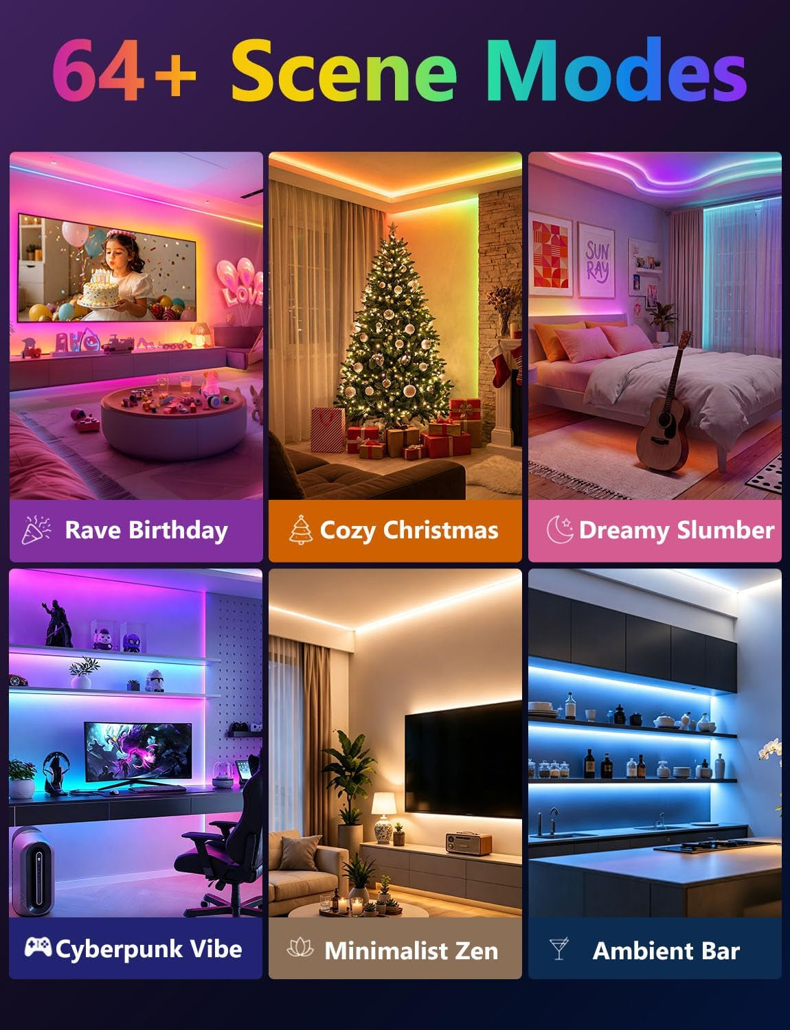 100Ft RGB+IC LED Strip Lights, LED Lights for Bedroom, Smart Control