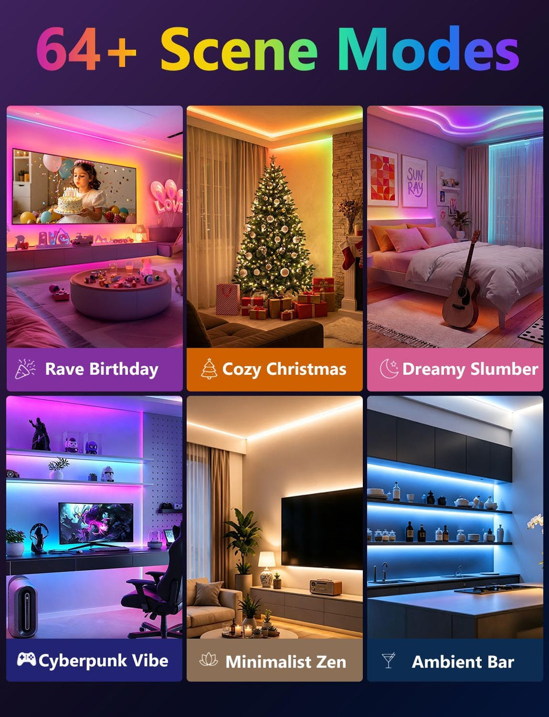 100Ft RGB+IC LED Strip Lights, LED Lights for Bedroom, Smart Control