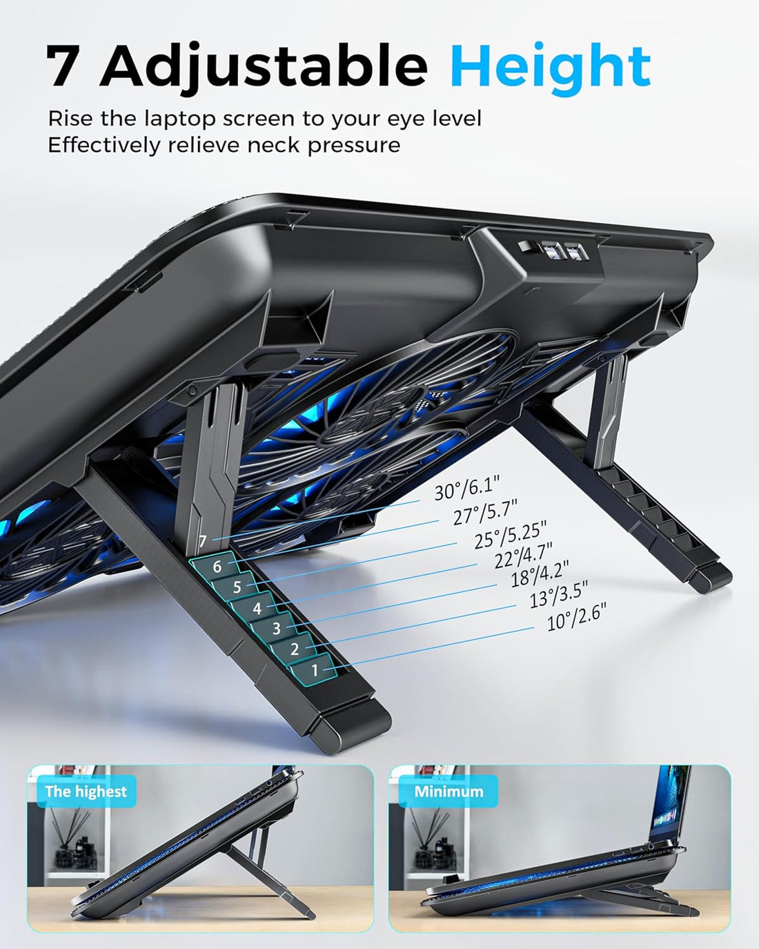 Laptop Cooling Pad with 6 High-Speed Fans for 14-17.3 Inch Laptops