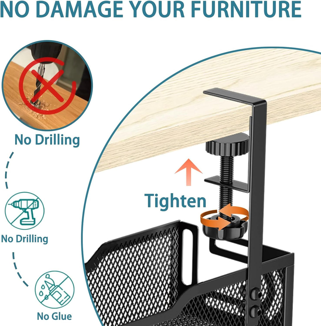 Under Desk Cable Management Tray, No Drill Mesh Cable Tray Cord Organizer