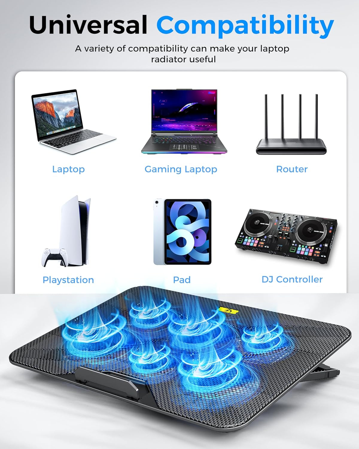 Laptop Cooling Pad with 6 High-Speed Fans for 14-17.3 Inch Laptops