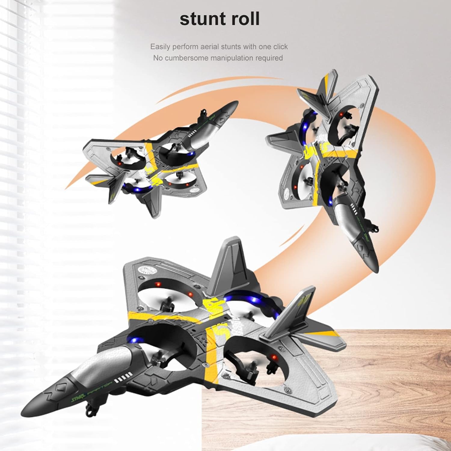 V17 Remote Control Plane, 2.4Ghz Foam RC Airplanes Jet Fighter Stunt RC Airplane with Spinning Drone,Gravity Sensing,Stunt Roll,Cool Light,2 Battery Forteens Adults