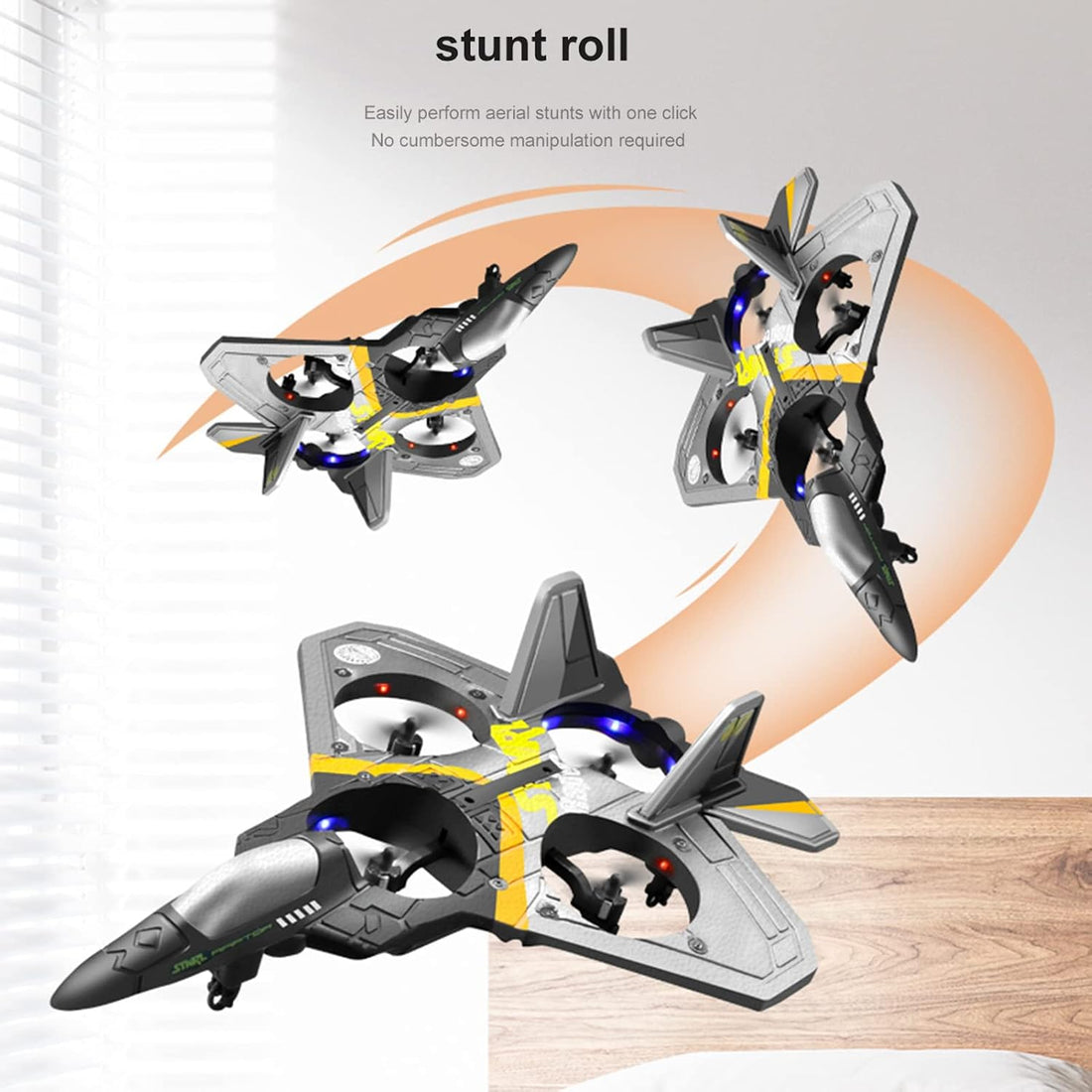 V17 Remote Control Plane, 2.4Ghz Foam RC Airplanes Jet Fighter Stunt RC Airplane with Spinning Drone,Gravity Sensing,Stunt Roll,Cool Light,2 Battery Forteens Adults
