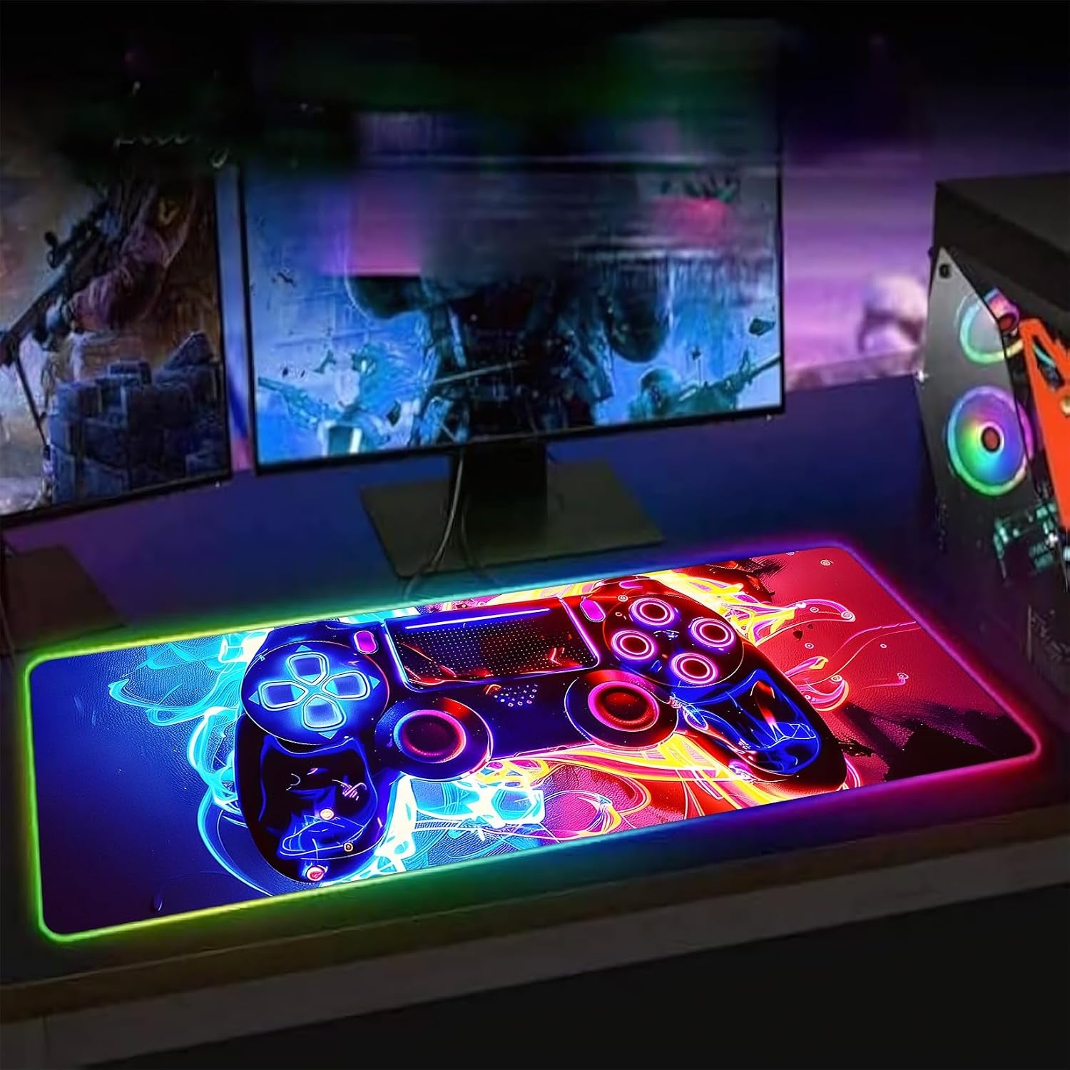 XL RGB Gaming Mouse Pad with 14 Light Modes - Light up Gamer Mouse Pad,31.5 X 11.8In Non-Slip Gamepad Style Led Large Gamer Mousepad,Black Long Glowing Gaming Accessories for Desk, Waterproof