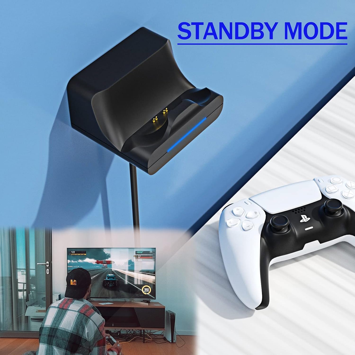 PS5 Controller Wall Mount Charger Dock with 3.3Ft Cord,Charging Station Holder Fits for Midnight Black PS5 Pro Wireless Controller with LED Indicators Fast Charging Speed Cable, 2 Pack