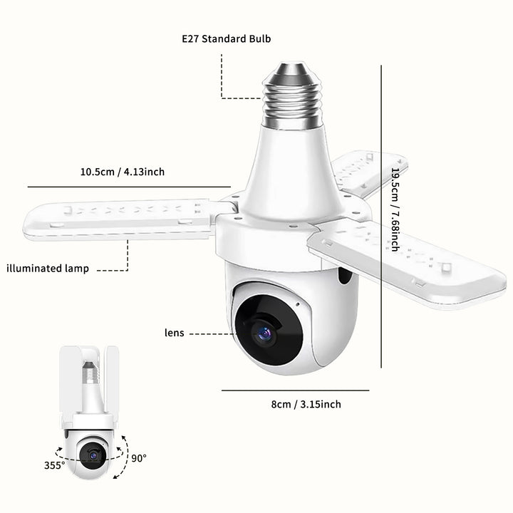 3-Leaf Fan Light Bulb Security Camera 1080P WiFi Night Vision Motion Detection