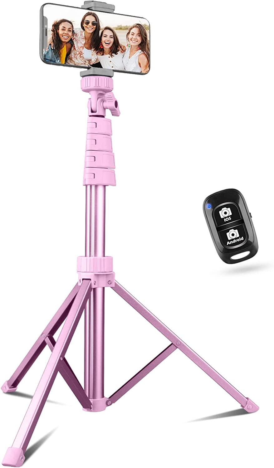 62" Phone Tripod & Selfie Stick, Extendable Cell Phone Tripod Stand with Wireless Remote and Phone Holder, Compatible with Iphone Android Phone, Camera