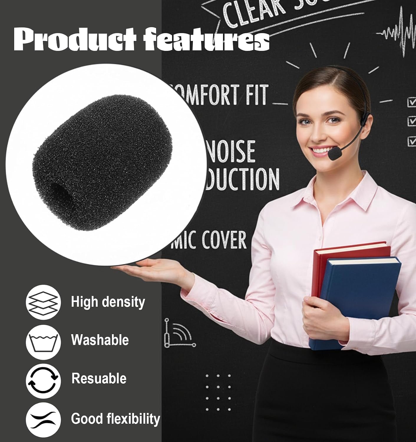 12 Pack Microphone Windscreen, Headset Mic Foam Cover High-Density Sponge Microphones Foams Windscreen Pop Filter Replacement for Headset Microphones (Black)