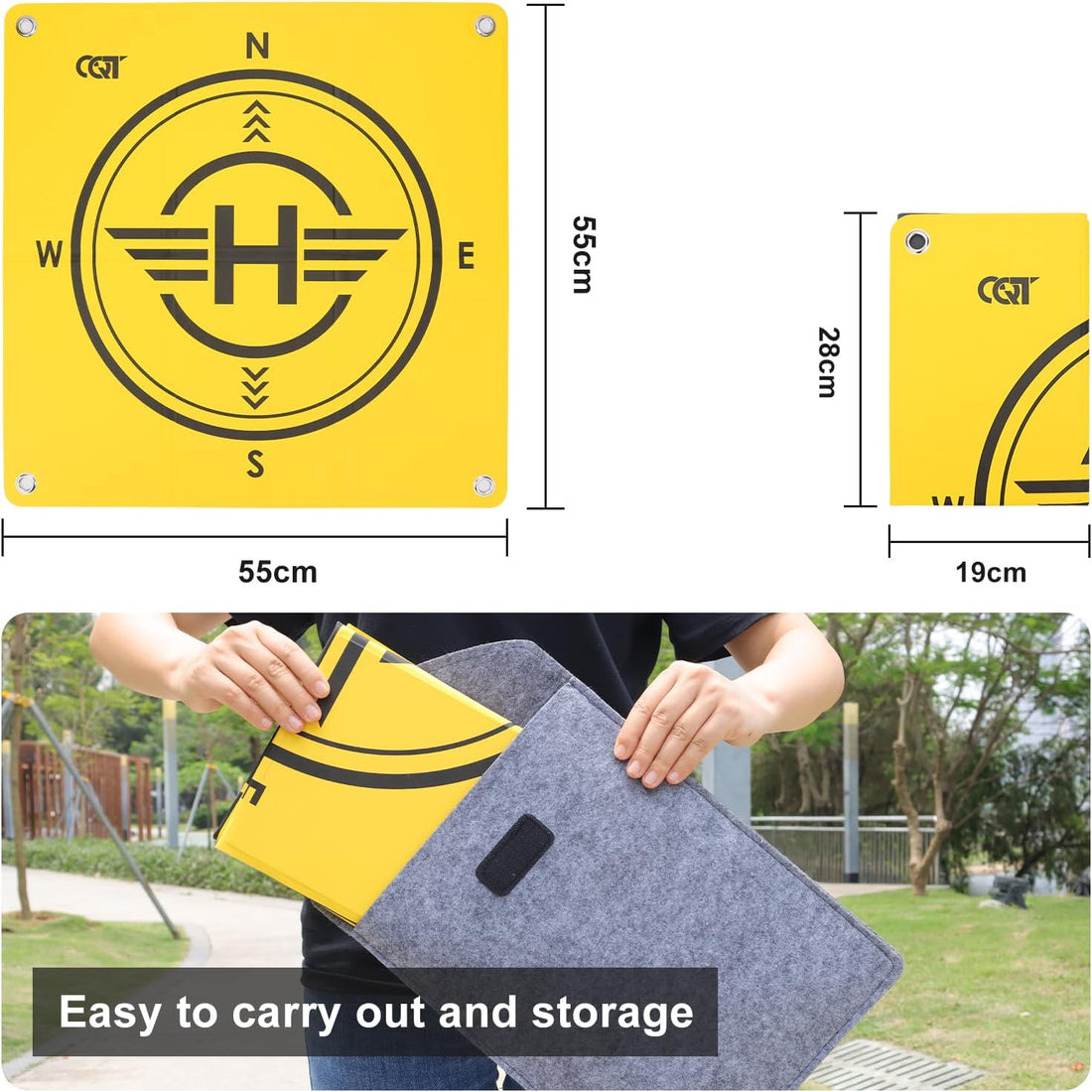 Drone Landing Pad Universal Waterproof Weighted Portable Fast-Foldable Helipad Launch for DJI Avata 360 Mavic 3 4 Pro/Mini 2 Se/Air 2 2S/Mini 3 4 5 Pro/Mavic 2/Holy Stone/Fpv/Avata 2/RC Quadcopters Accessories (55CM Yellow+Dark Gray)