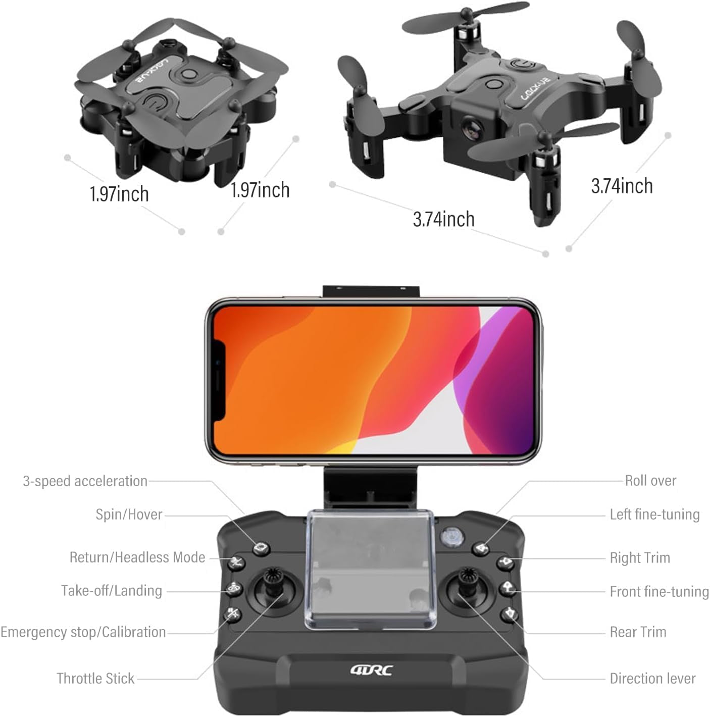 Mini Drone with 4K Camera & Six-Axis Stabilization Mini Shuttle Foldable FPV Drone | Small-Bodied Covert UAV One Key Take Off/Land, Headless Mode, Support 360° Roll