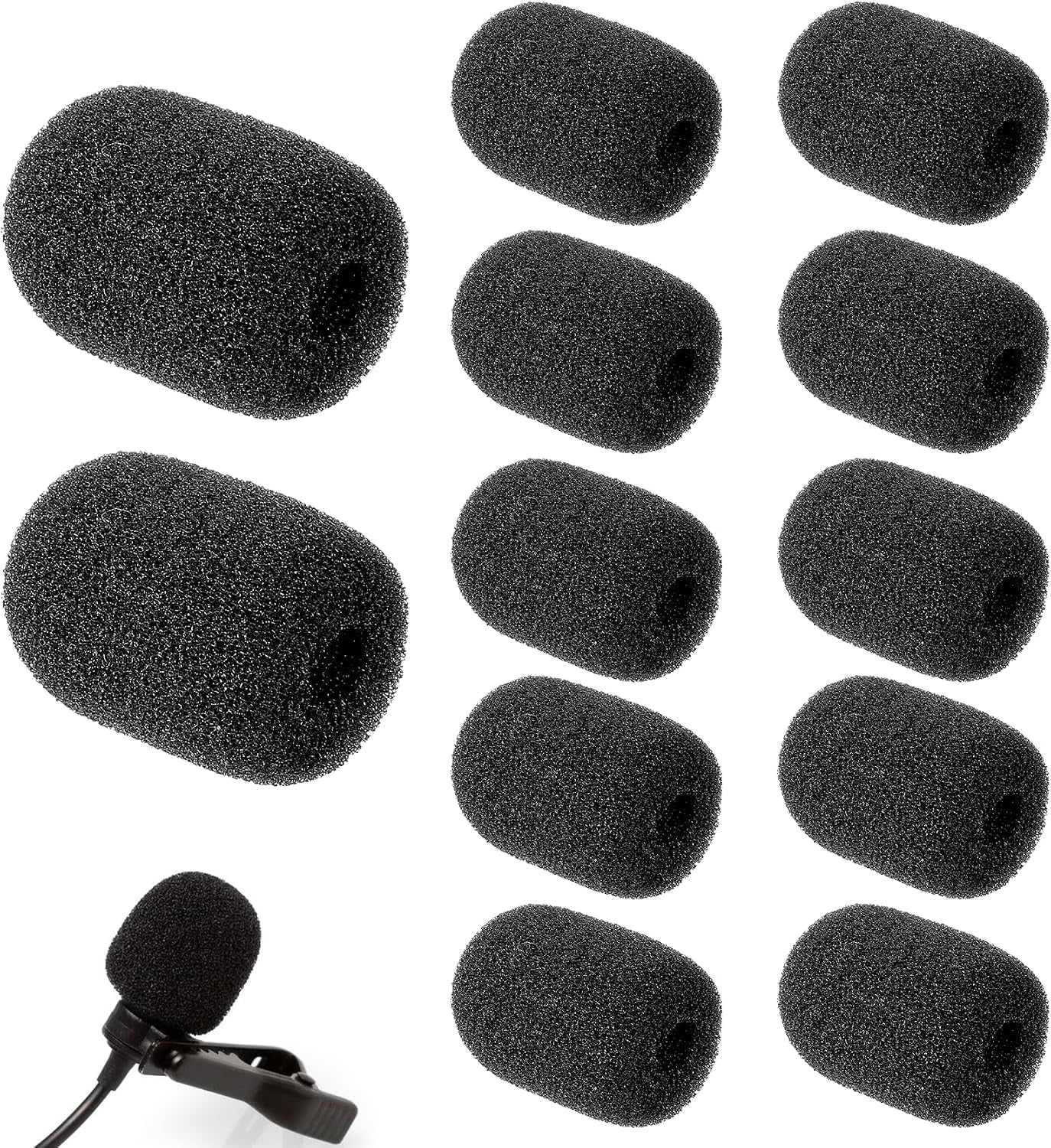 12 Pack Microphone Windscreen, Headset Mic Foam Cover High-Density Sponge Microphones Foams Windscreen Pop Filter Replacement for Headset Microphones (Black)