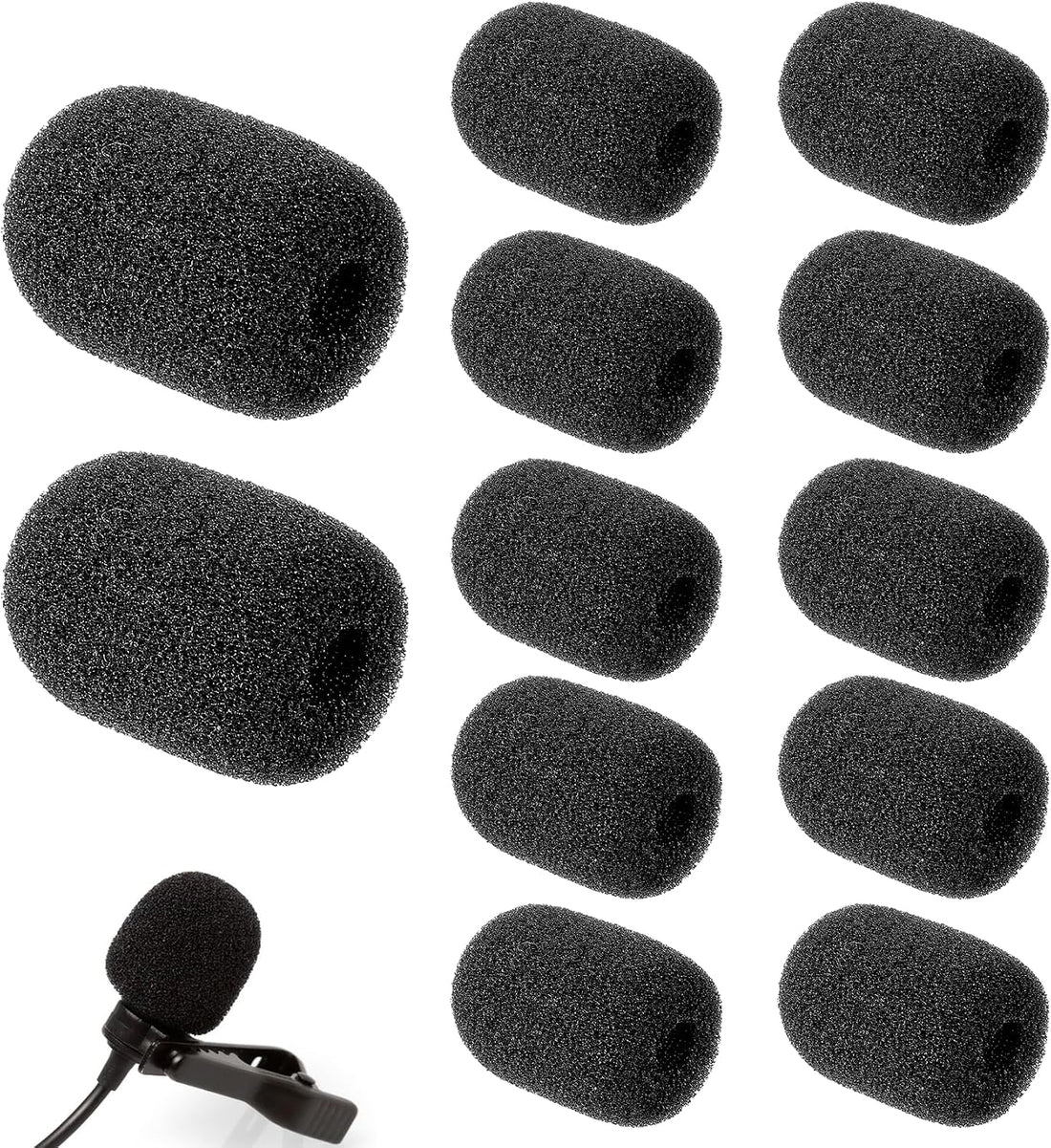 12 Pack Microphone Windscreen, Headset Mic Foam Cover High-Density Sponge Microphones Foams Windscreen Pop Filter Replacement for Headset Microphones (Black)
