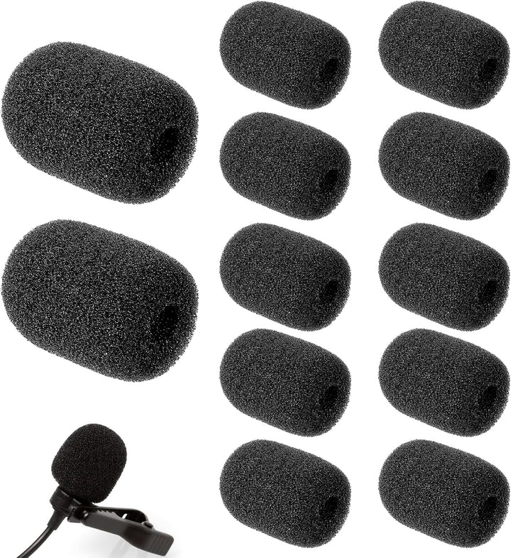12 Pack Microphone Windscreen, Headset Mic Foam Cover High-Density Sponge Microphones Foams Windscreen Pop Filter Replacement for Headset Microphones (Black)