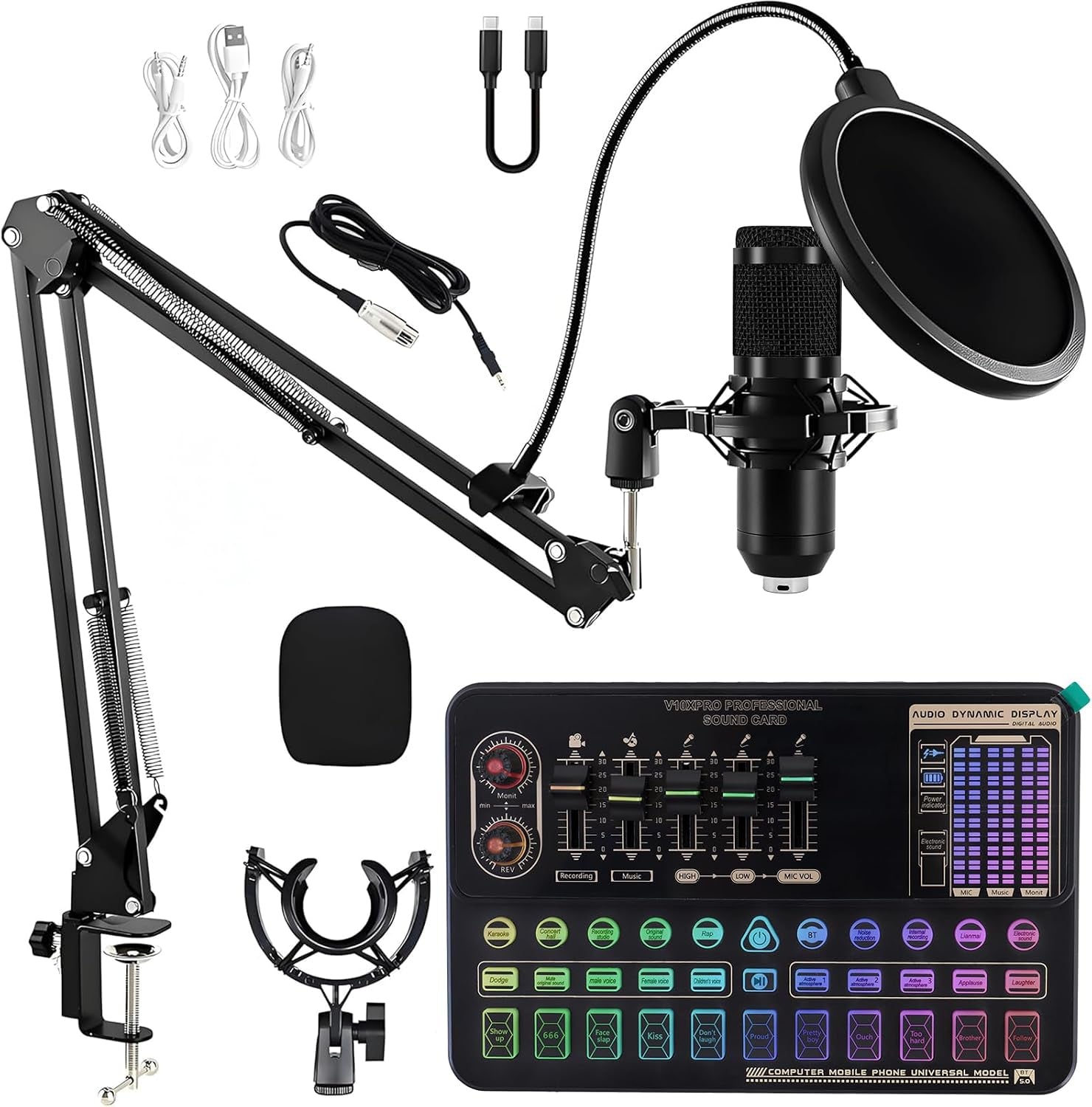 Podcast Equipment Bundle, V10XPRO Audio Mixer with Voice Changer