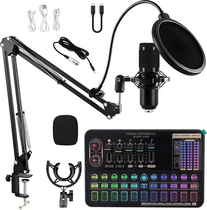 Podcast Equipment Bundle, V10XPRO Audio Mixer with Voice Changer