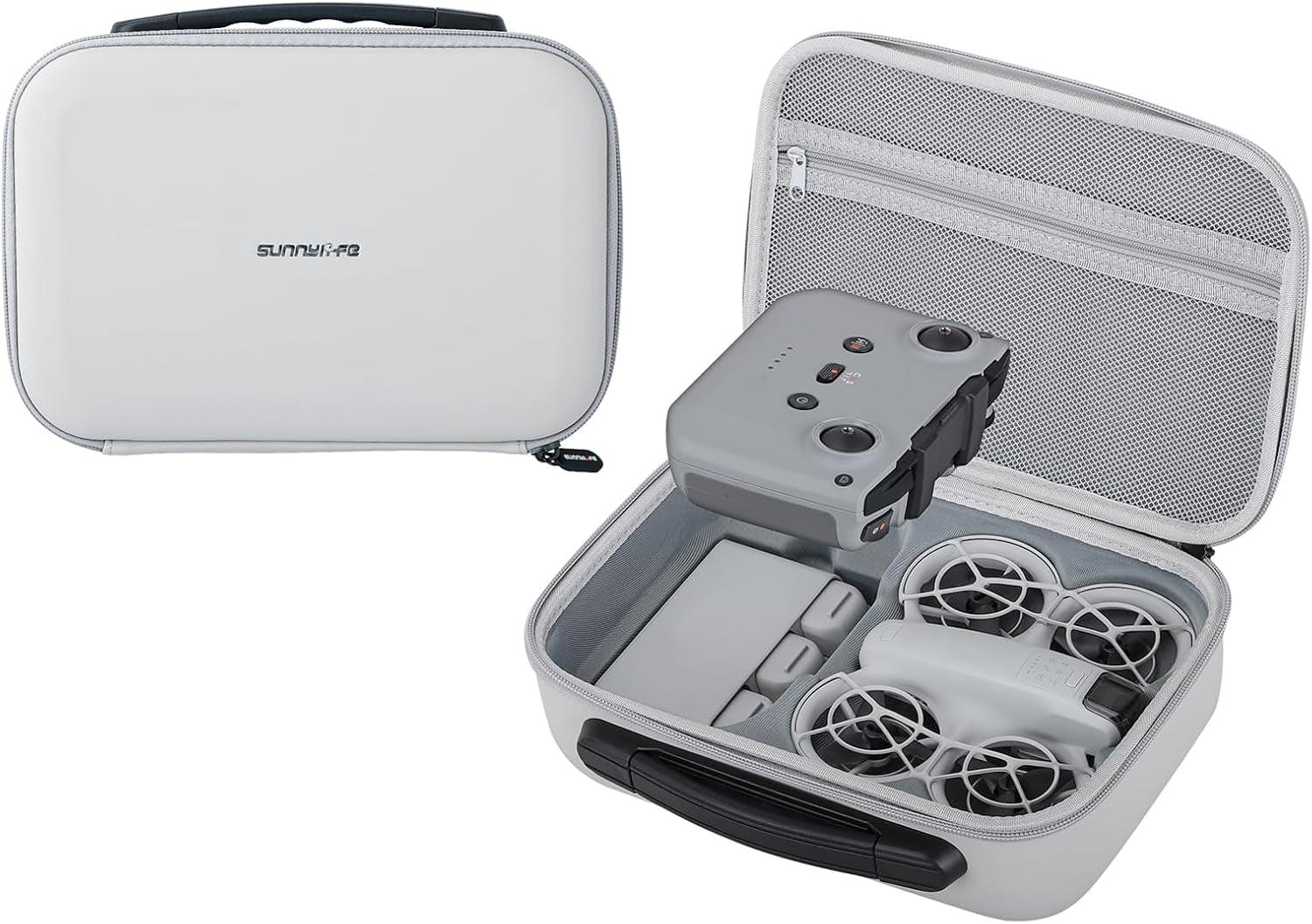 Carrying Case for DJI Neo Fly More Combo Accessories, Portable PU Leather Storage Travel Case for DJI Neo, Compatible with RC-N3 Remote Controller, Three-Battery, Charging Hub (Light Grey)