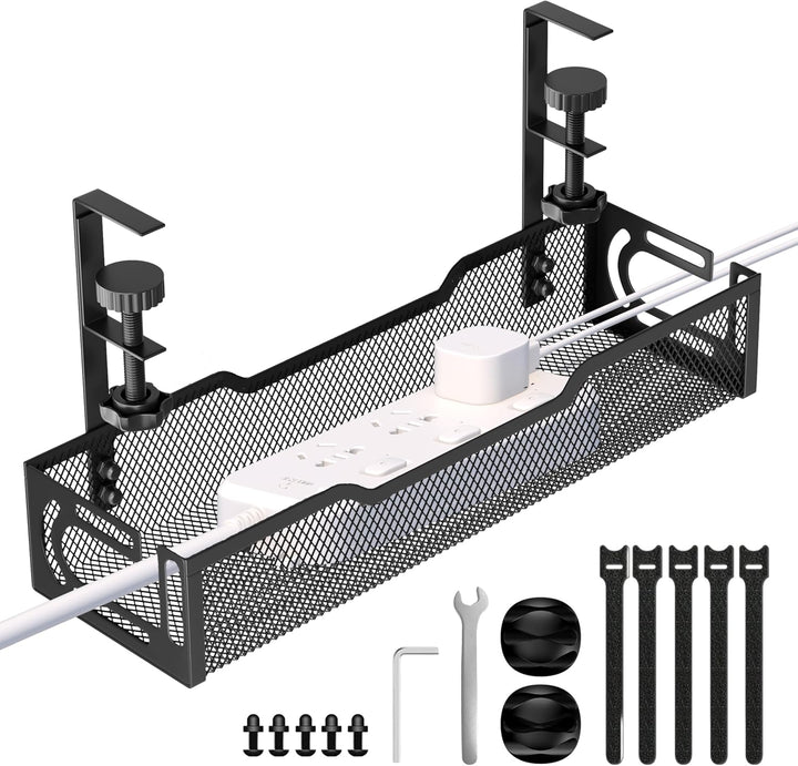 Under Desk Cable Management Tray, No Drill Mesh Cable Tray Cord Organizer