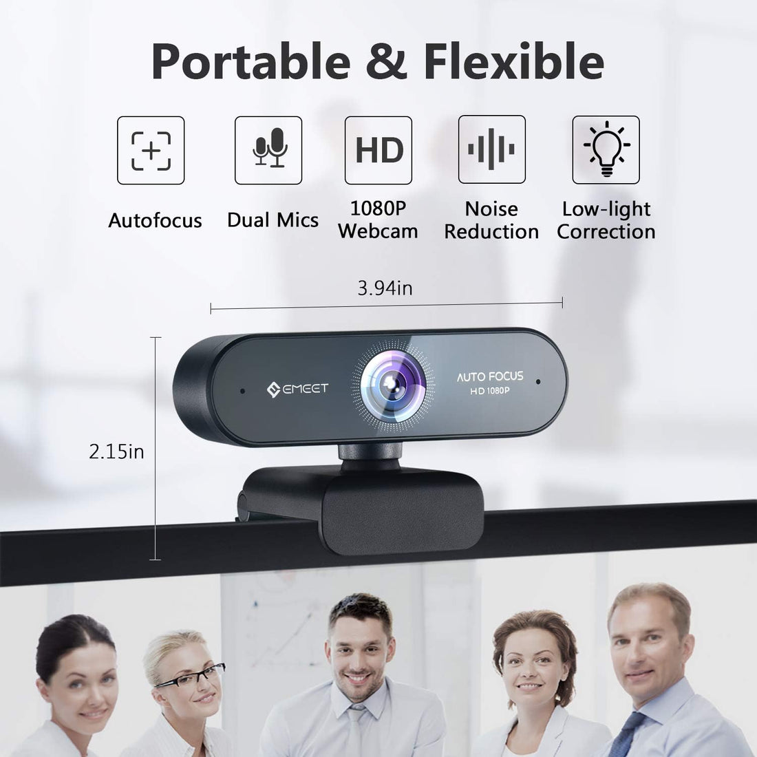 NOVA 1080P Webcam with Microphone, Auto Focus, 96°View Web Camera