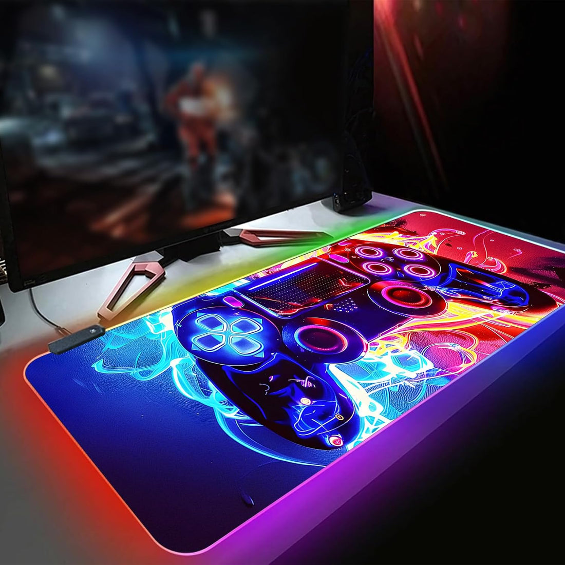 XL RGB Gaming Mouse Pad with 14 Light Modes - Light up Gamer Mouse Pad,31.5 X 11.8In Non-Slip Gamepad Style Led Large Gamer Mousepad,Black Long Glowing Gaming Accessories for Desk, Waterproof