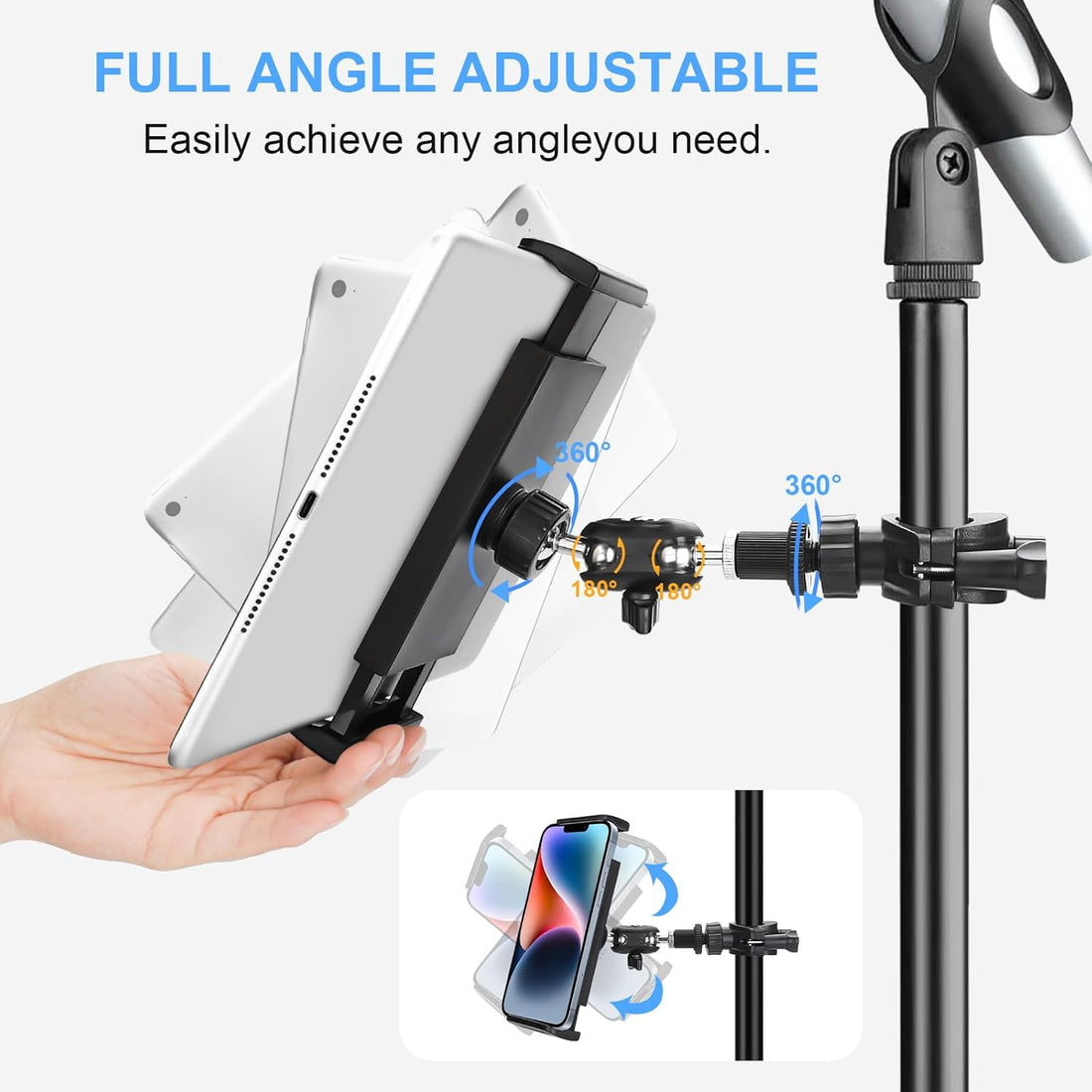 Adjustable Phone Holder for Mic Stand, Compatible with All Smartphones, Including Iphone, Samsung Galaxy, Google Pixel