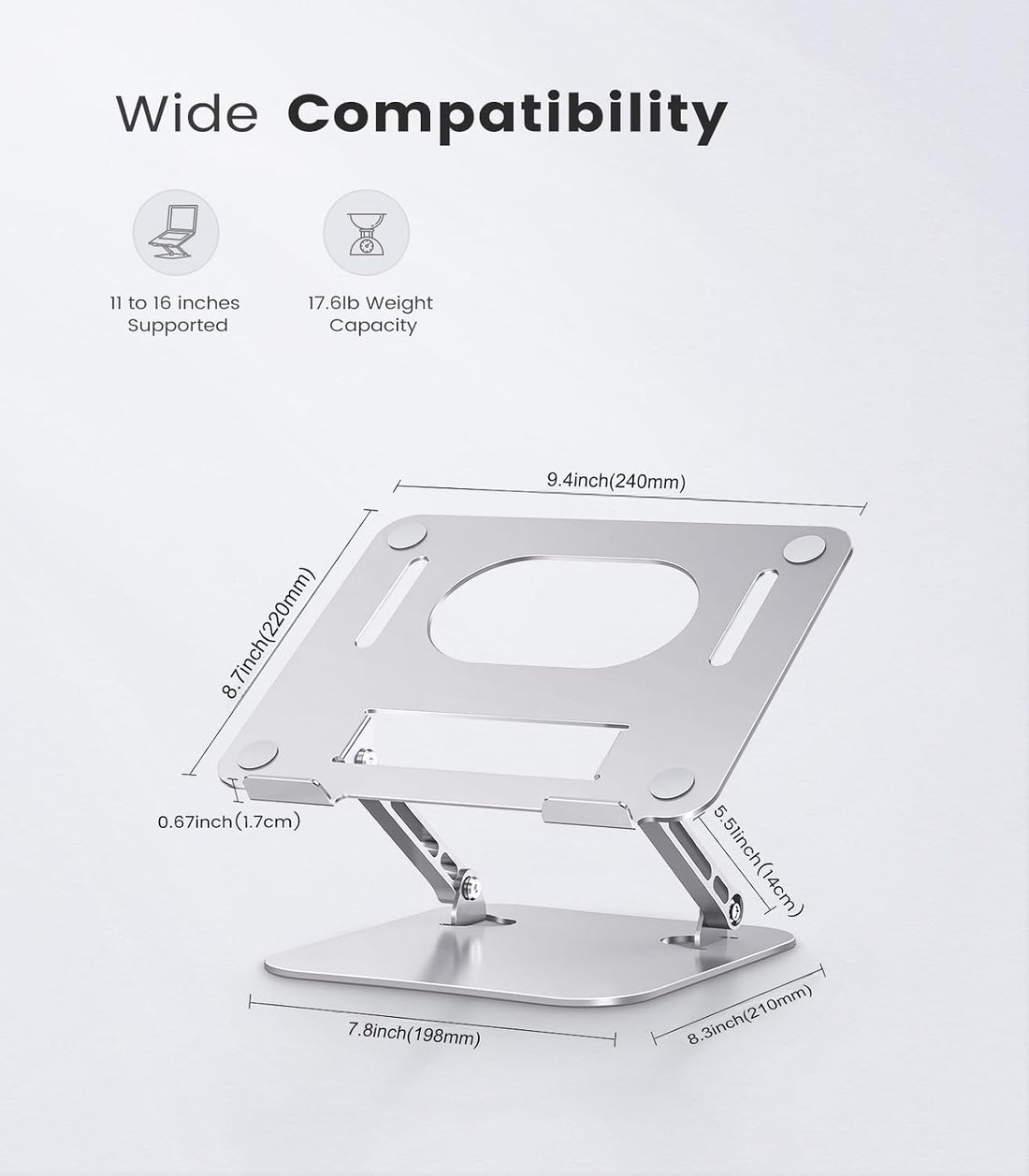 Adjustable Aluminum Laptop Stand for Desk, Laptop Riser for 11-16"