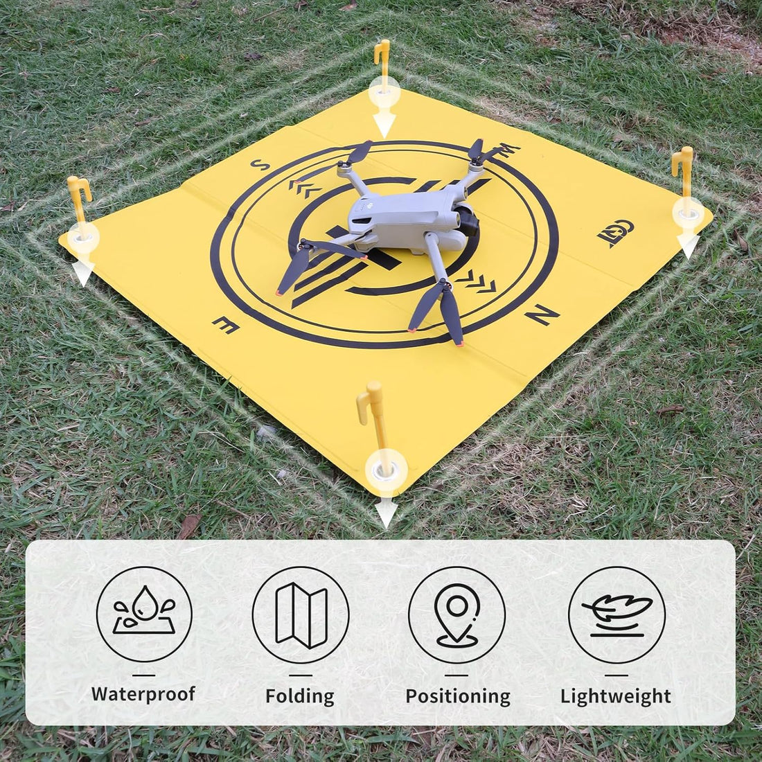 Drone Landing Pad Universal Waterproof Weighted Portable Fast-Foldable Helipad Launch for DJI Avata 360 Mavic 3 4 Pro/Mini 2 Se/Air 2 2S/Mini 3 4 5 Pro/Mavic 2/Holy Stone/Fpv/Avata 2/RC Quadcopters Accessories (55CM Yellow+Dark Gray)