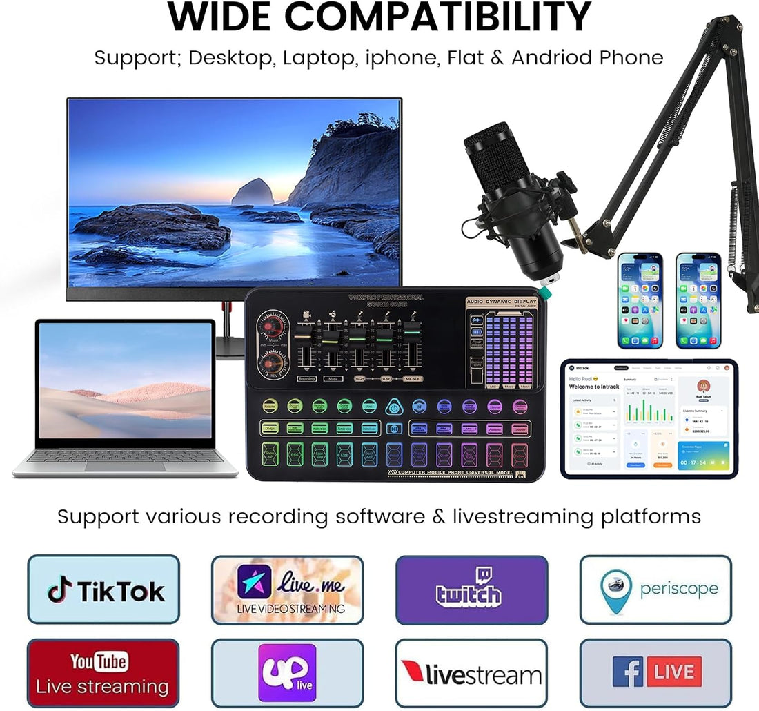 Podcast Equipment Bundle, V10XPRO Audio Mixer with Voice Changer
