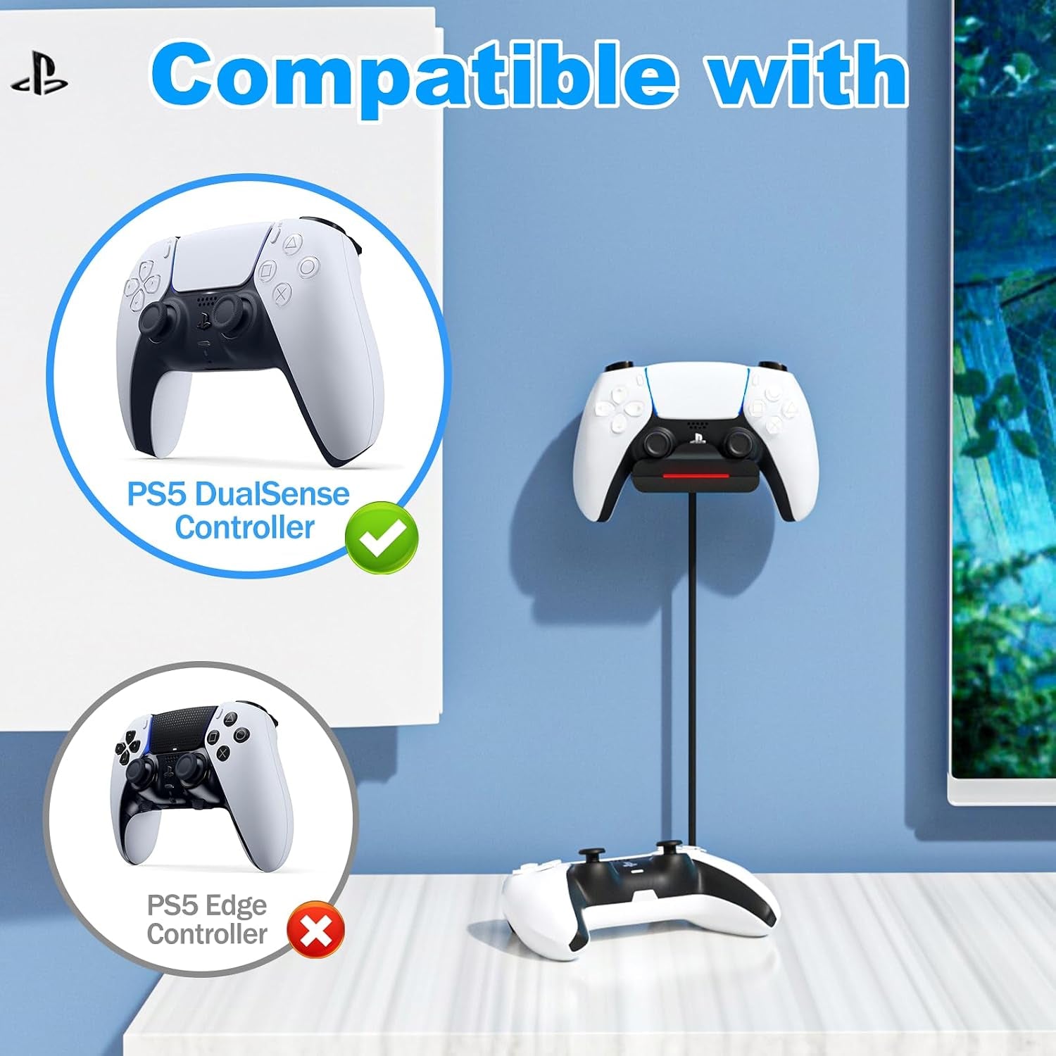 PS5 Controller Wall Mount Charger Dock with 3.3Ft Cord,Charging Station Holder Fits for Midnight Black PS5 Pro Wireless Controller with LED Indicators Fast Charging Speed Cable, 2 Pack