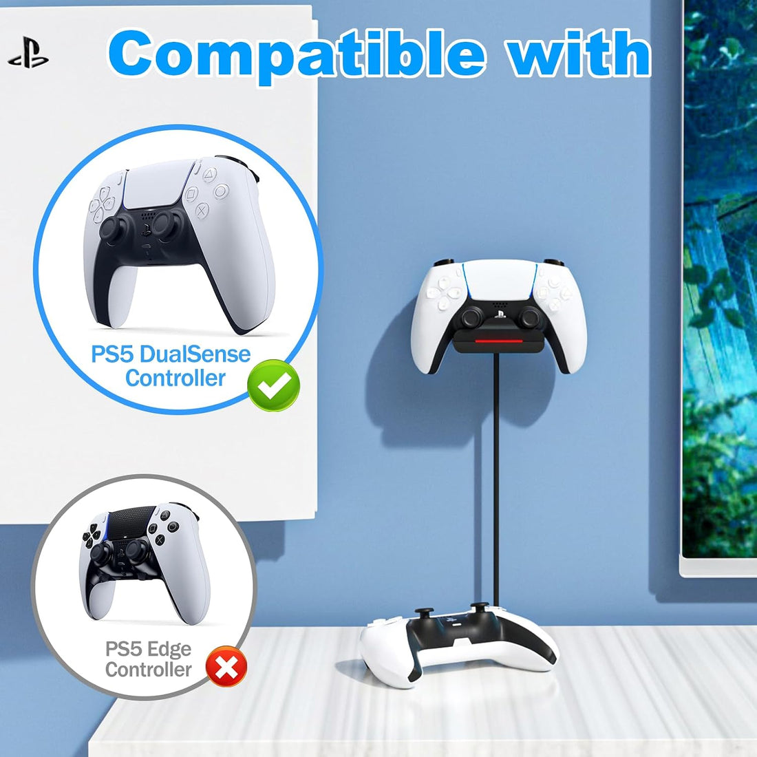 PS5 Controller Wall Mount Charger Dock with 3.3Ft Cord,Charging Station Holder Fits for Midnight Black PS5 Pro Wireless Controller with LED Indicators Fast Charging Speed Cable, 2 Pack