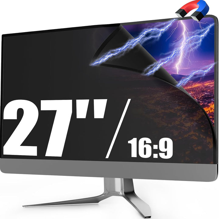 Magnetic 27 Inch Monitor Privacy Screen Filter for Frameless Computer 16:9 Aspect Ratio, Reversible Eye Protection anti Blue Light Glare Shield, Removable anti Spy Blackout Desktop Protector