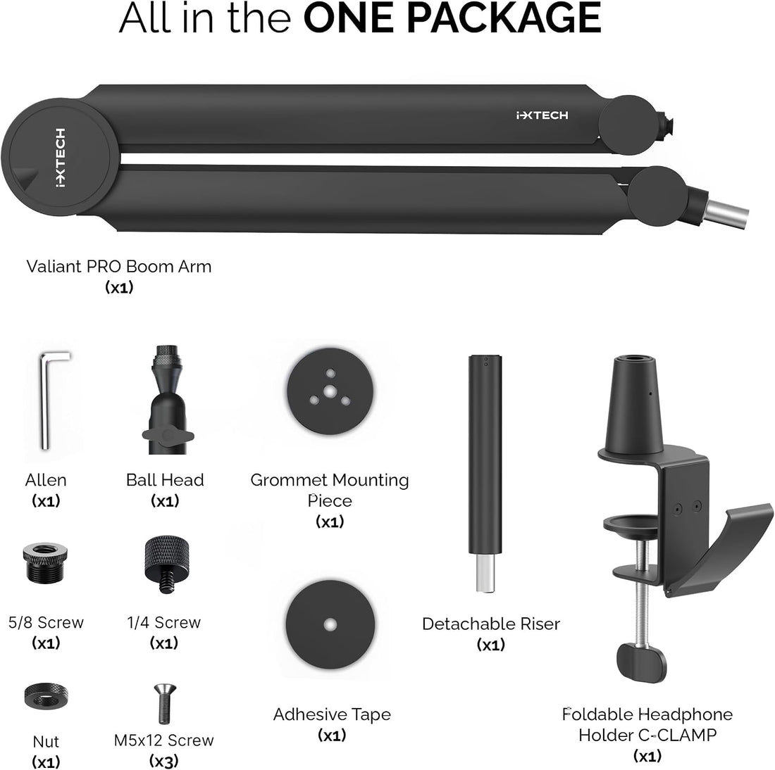 Mic Arm Boom Arm 360° Rotatable Microphone Boom Arm Mic Boom Arm with Desk Mount, Fully Adjustable, for Podcast, Video, Gaming, Radio, Studio Recording, Sturdy and Universal VALIANT Pro