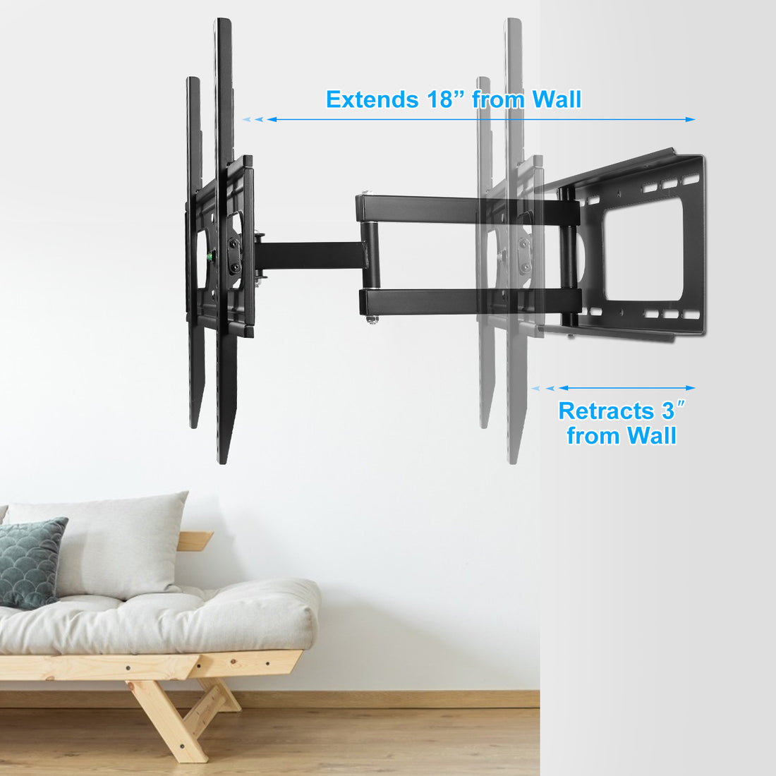 1Pc Full Motion TV Wall Mount Swivel Tilt TV Wall Rack Support 37in To 70in TV Wall Mount Max VESA Up To 600x400mm Holds Up To 99LBS