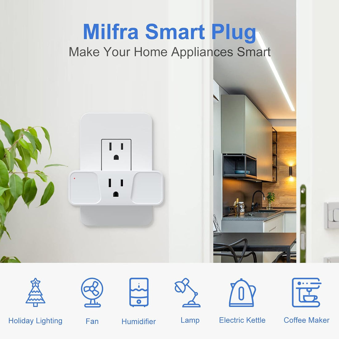 Smart Plug 1 Pack  2.4Ghz Wifi Smart Plug Smart Home Wi-Fi Outlet Compatible with Alexa Google Assistant