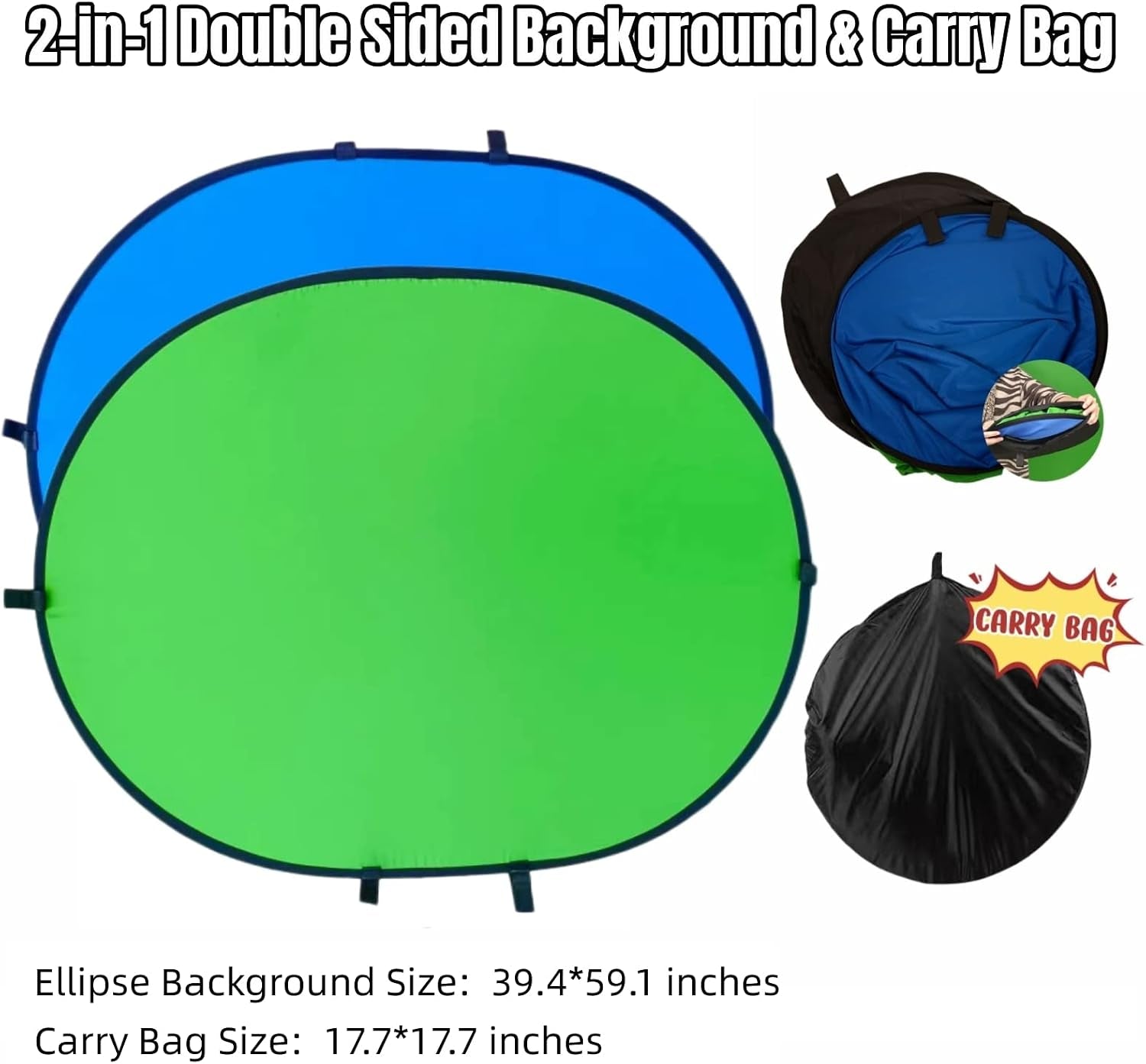 Blue Green Screen Backdrop Double Sided Collapsible Greenscreen Backdrop with Carrying Bag,Portable Pop up Green Screen Background for Streaming Webcam 39.4 * 59.1"