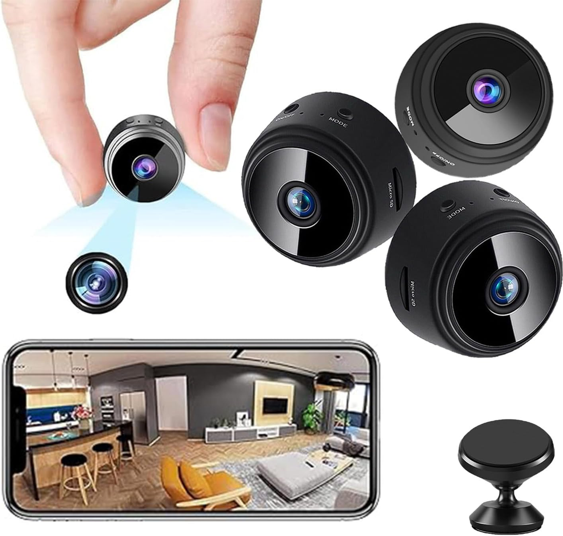 Spy Focus Magnetic Mini Security Camera 3Pack Mini Surveillanc Camer Wifi Wireless Small Security Camera for Home Indoor/Outdoor Black